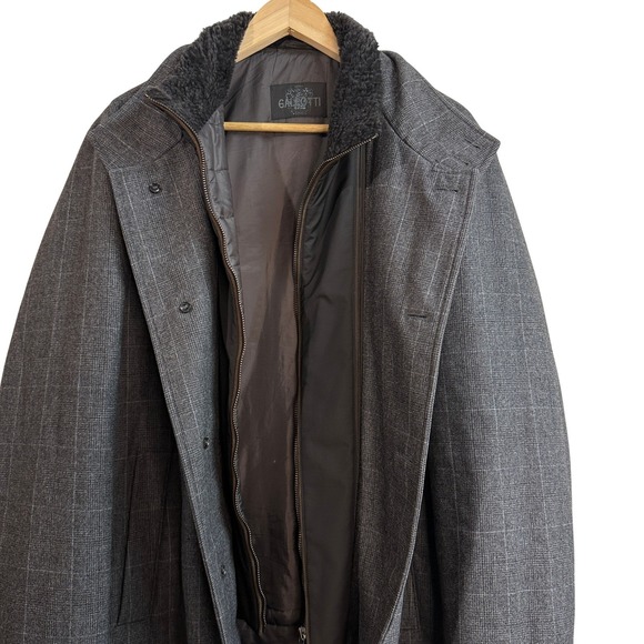 Gallotti Mens New Wool Lambskin Plaid Coat Fur Collar Gray FullZip Lined Size 54 - Picture 11 of 11